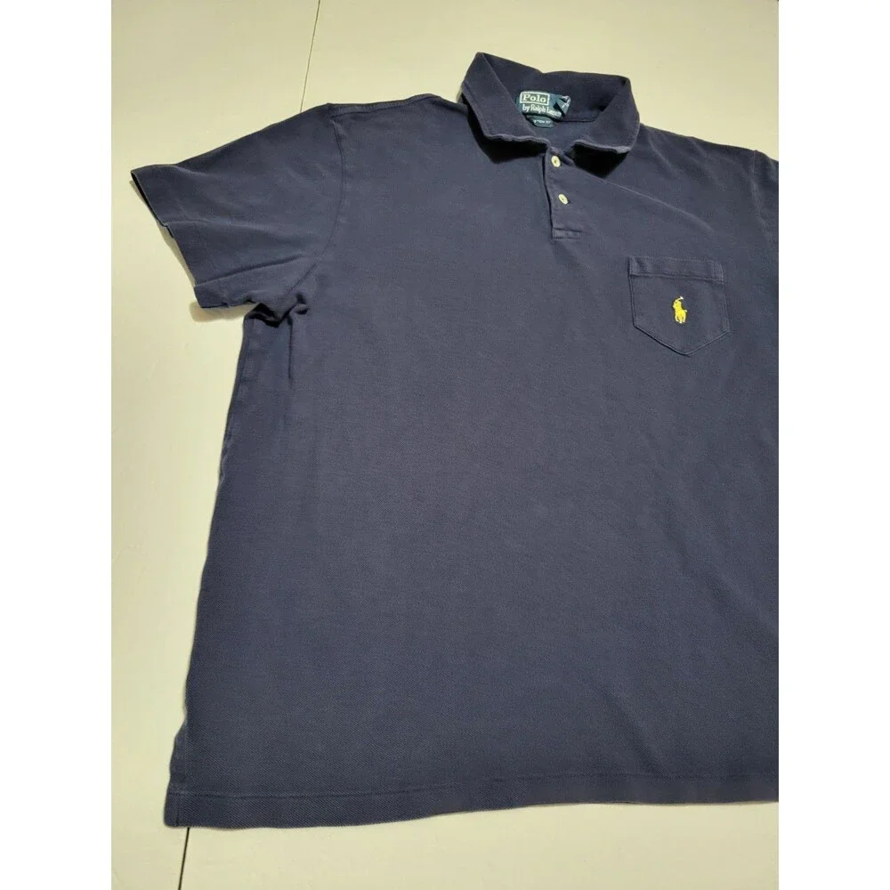 (#L1) polo ralph lauren polo shirt with front pocket navy blue SIZE MEN'S XL